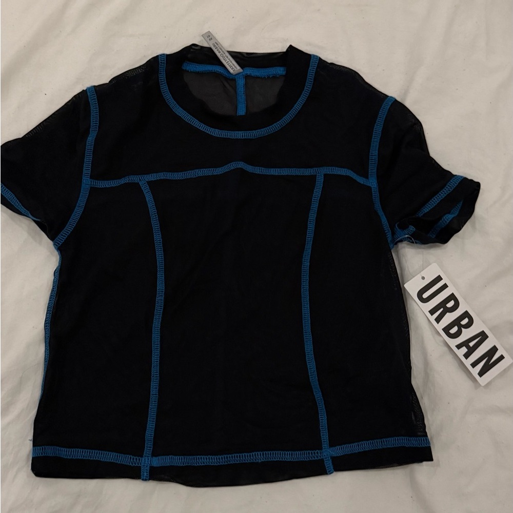 Urban Outfitters Black Tee with Blue Stitching